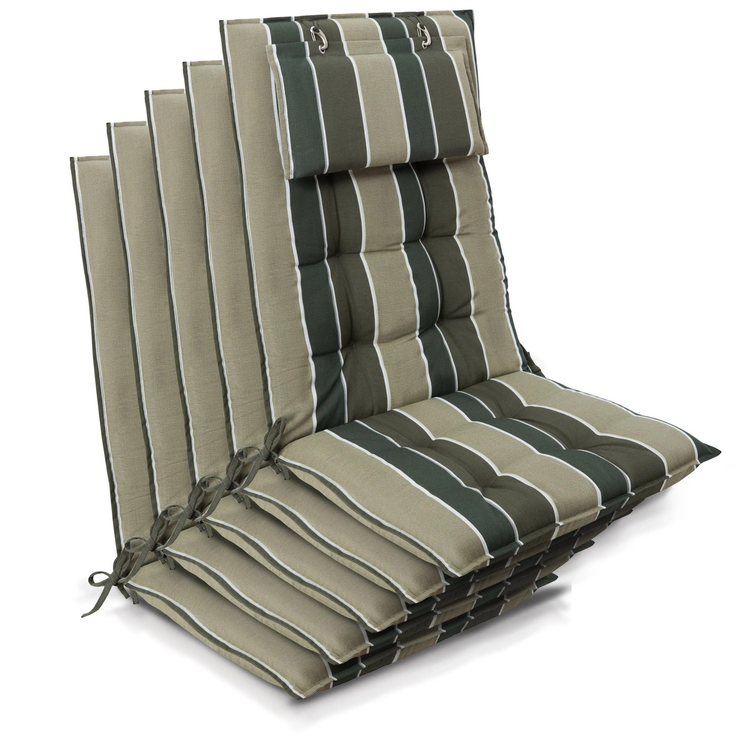 Beautissu 5er Set Sun-HL Hochlehner Auflage 120x50x8cm Grün-Gestreift