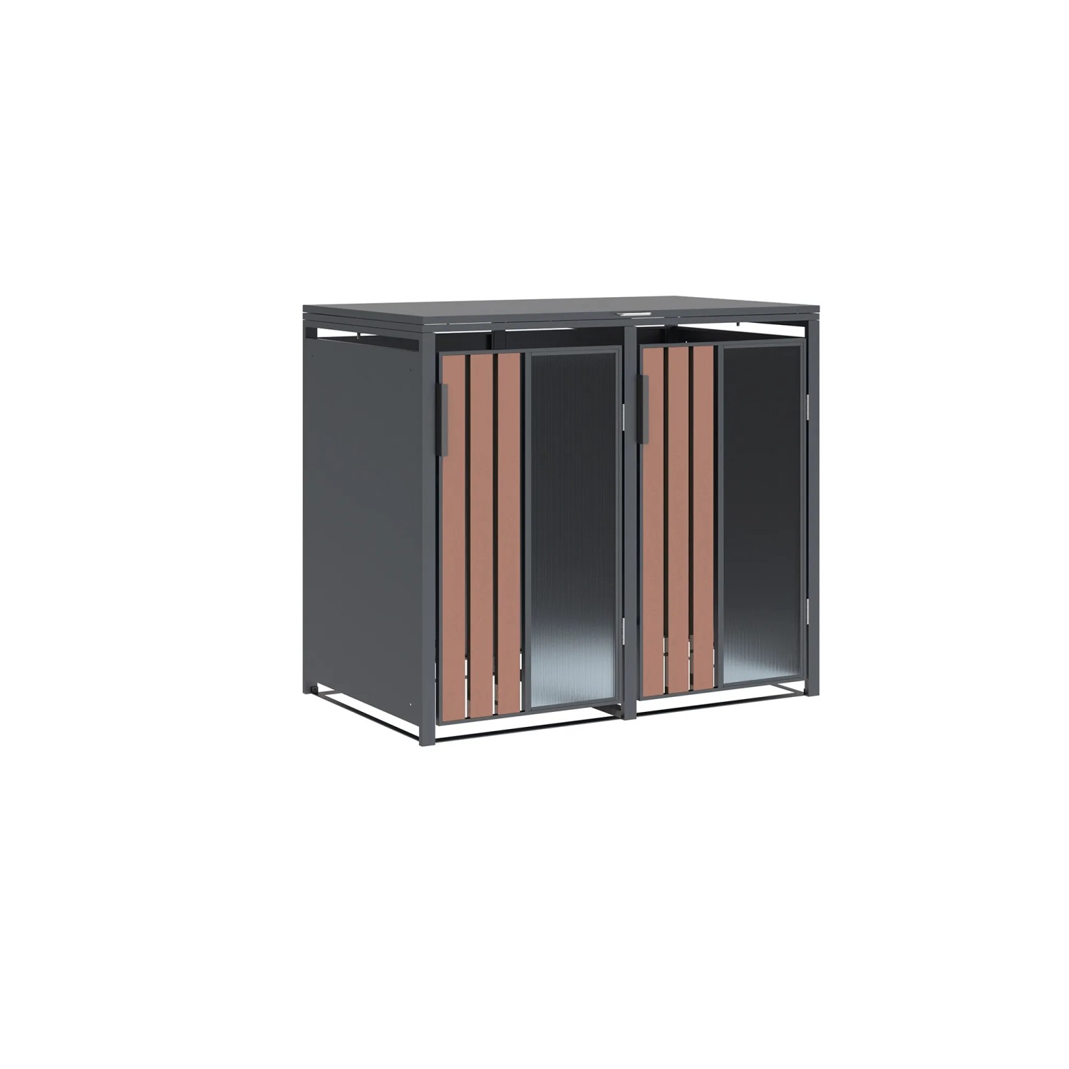 Westmann Mülltonnenbox Status 2, anthrazit mit Holzoptik, für zwei 240L Tonnen.