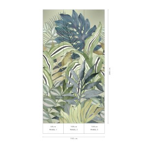 Erismann Fototapete Guayana, 150x280 cm, Grün, mit tropischem Blätter-Motiv.