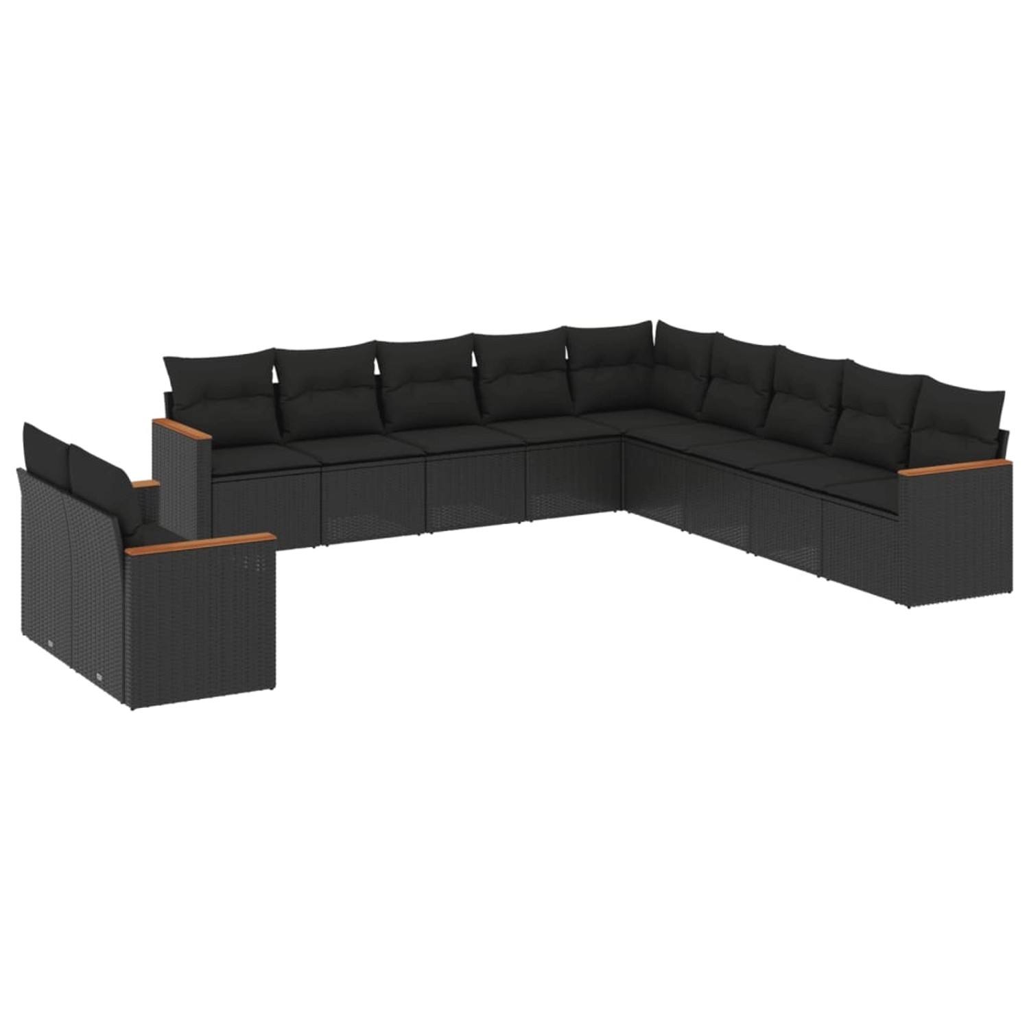 vidaXL 11-Tlg Garten-Sofagarnitur mit Kissen Schwarz Poly Rattan 3226125