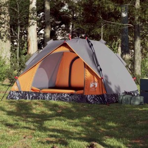 Grau-oranges Kuppel-Campingzelt für 3 Personen von vidaXL mit Quick-Release-System.