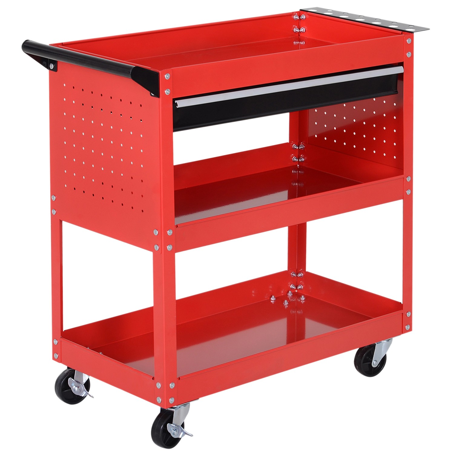 HOMCOM Werkstatt Rollwagen Stahl Schwarzrot 82L x 35B x 76H cm