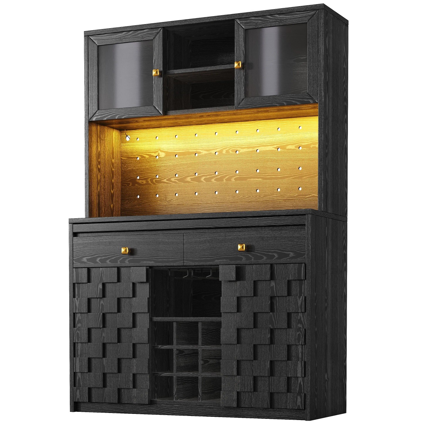 Merax Hochschrank mit LED  Acrylfront  Einlegeböden  Weinhalter  USB-Ladebuchsen