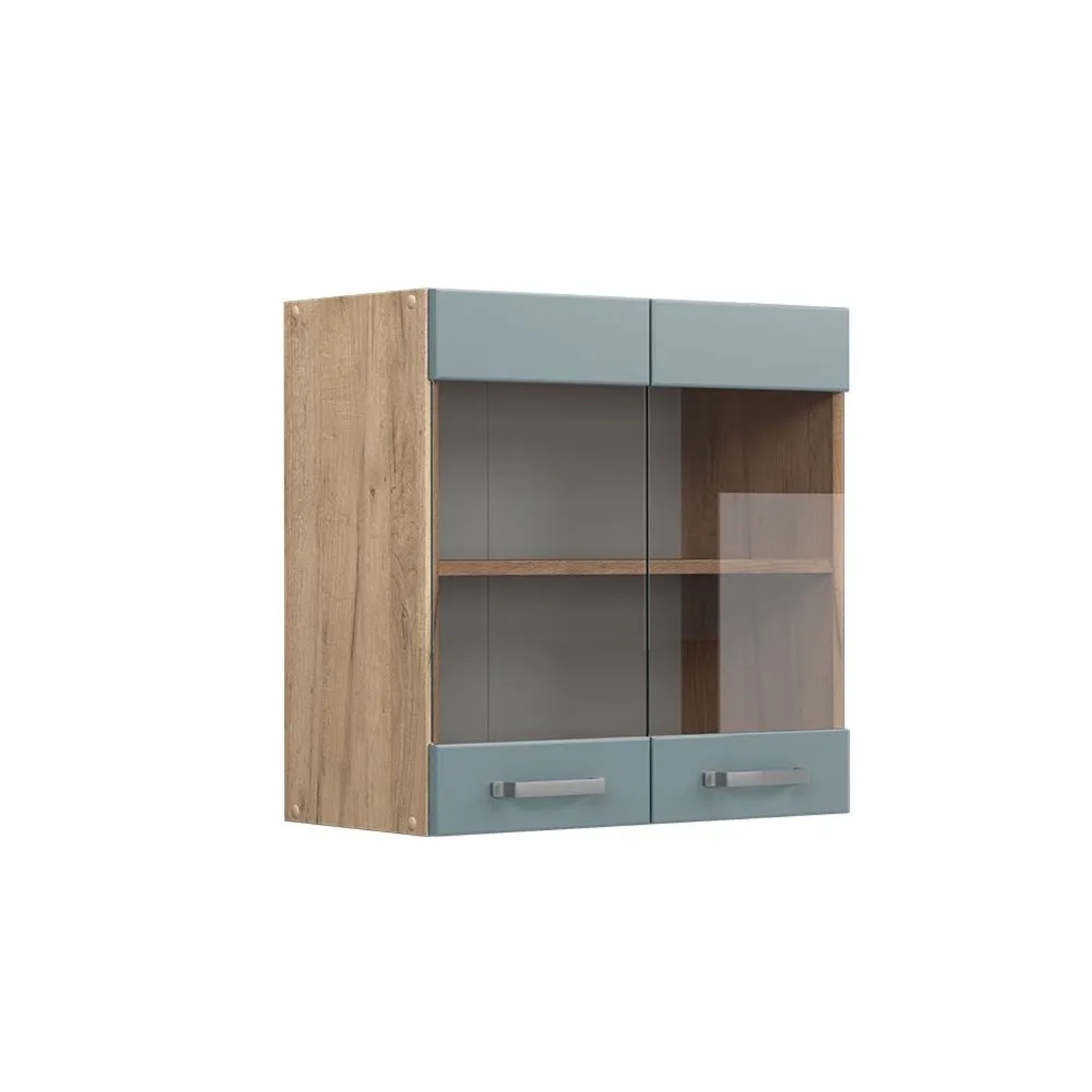 Vicco Küchenglasschrank R-Line Glashängeschrank Blau-Grau Goldkraft Eiche 60 cm