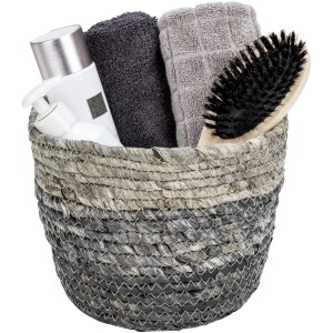 Wenko Aufbewahrungskorb Coppitella Blau aus Naturfaser mit Handtüchern und Bürste.
