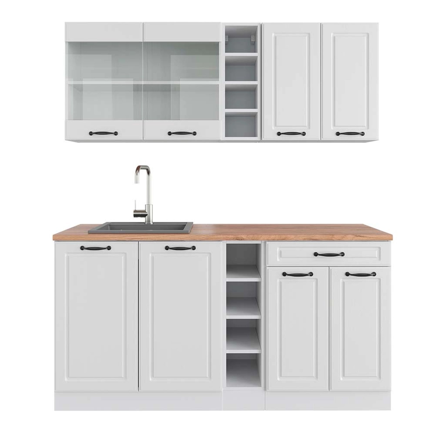 Vicco R-Line Singleküche Weiß Landhaus/Weiß 160 cm AP Eiche günstig online kaufen