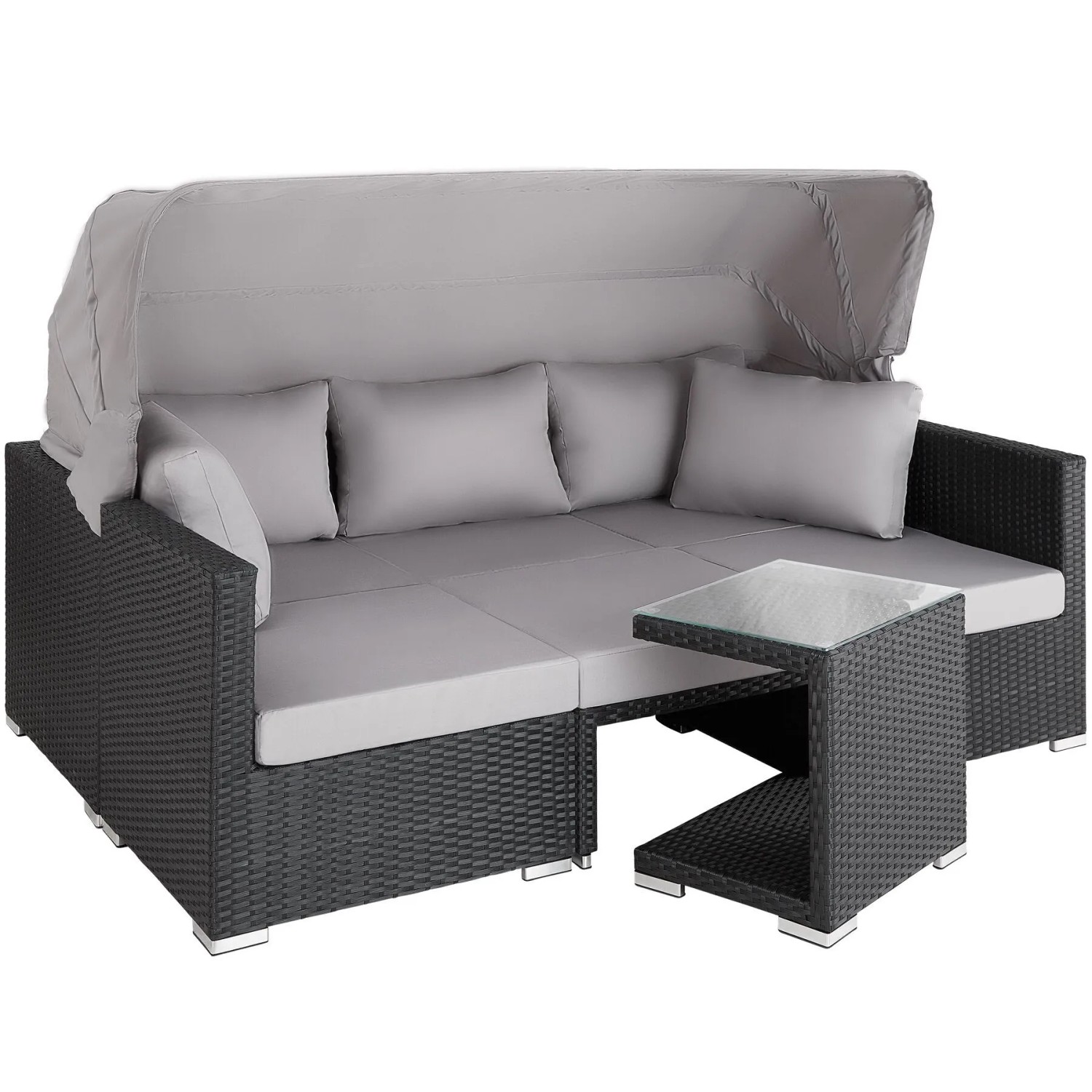 Tectake Aluminium Rattan Lounge San Marino Wetterfest und Uv Beständig Dicke Der Polster 10 cm  199 x 68 x 131 cm Schwarz
