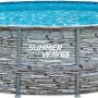 Summer Waves Aufstellpool Elite Frame in Steinoptik, grau, Ø 549x132 cm. Stahlrahmenpool mit Mosaikmuster.