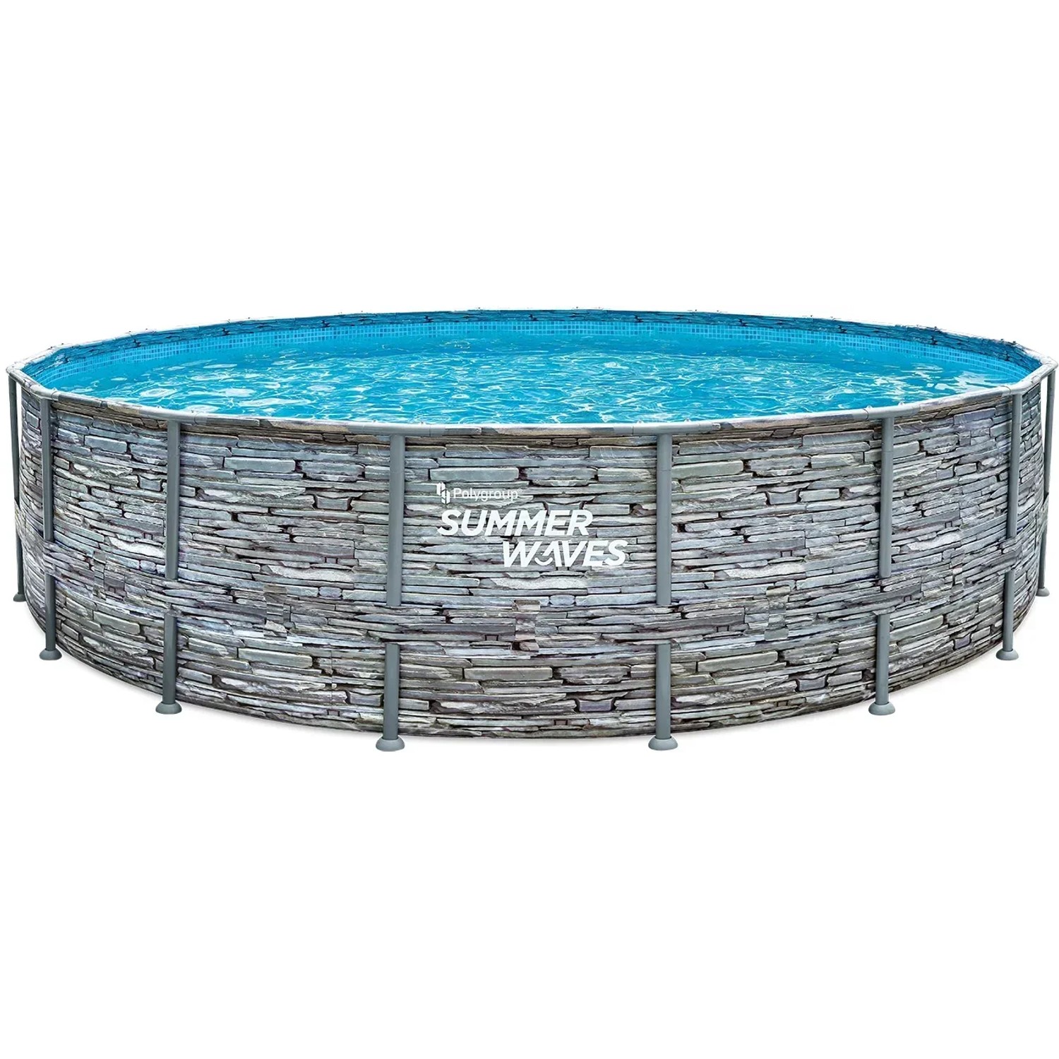 Summer Waves Aufstellpool Elite Frame in Steinoptik, grau, Ø 549x132 cm. Stahlrahmenpool mit Mosaikmuster.