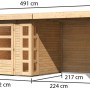 Karibu Holz-Gartenhaus Sölve Natur, unbehandelt, mit Maßangaben. Flachdach Gartenhaus.