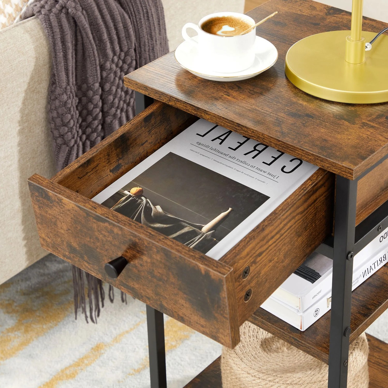 Vasagle Nachttisch schmal mit Schublade 35 x 35 x 70 cm Braun-Schwarz kaufen bei OBI