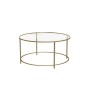 Vasagle Couchtisch Glas, Ø 84 cm, Gold, runder Tisch mit Glasplatte und goldenem Metallgestell.