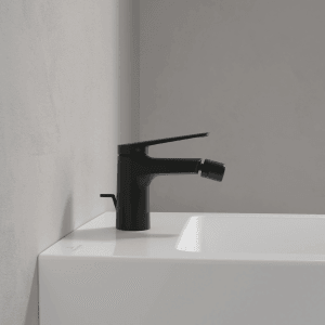 Villeroy & Boch Oasis Einhebel-Bidetarmatur mit Zugstange Keramikkartusch Wassersparend Auslaufhöhe 73mm Rund Matt Black
