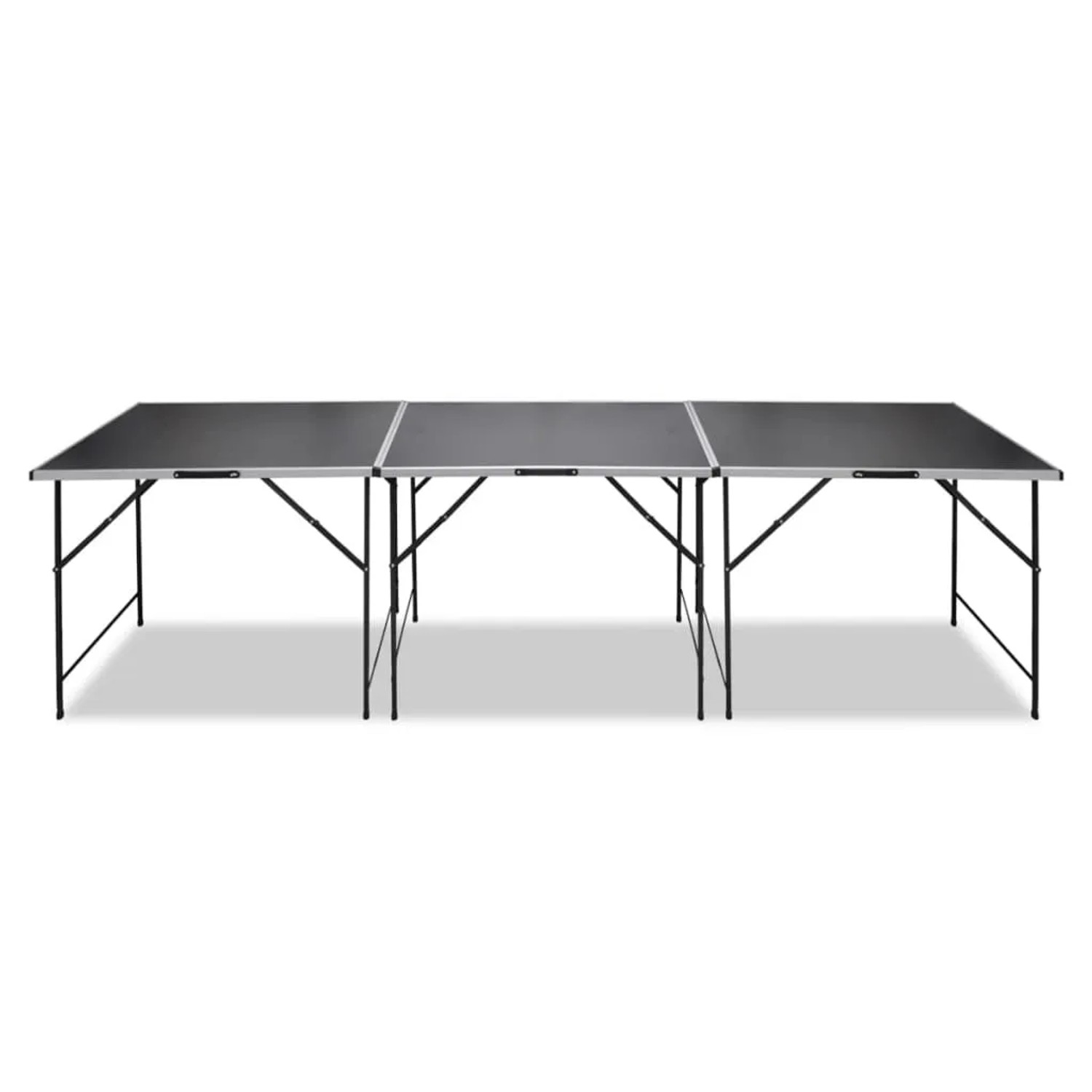 vidaXL Tapeziertische, 3 klappbare, schwarze Tische mit Aluminiumrahmen und MDF-Platte.
