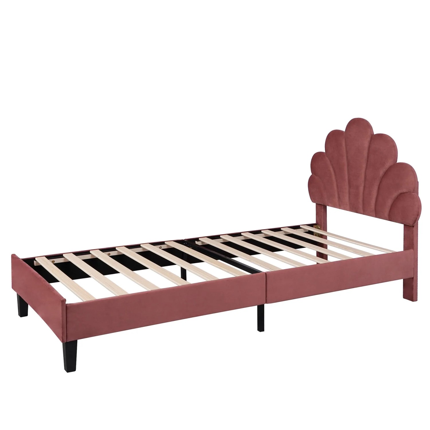 KOMHTOM Gepolstertes Kinderbett 90x200Cm  Bettgestell Mit Blumenförmigem Kopfteil Und Lattenrost  Gästebett