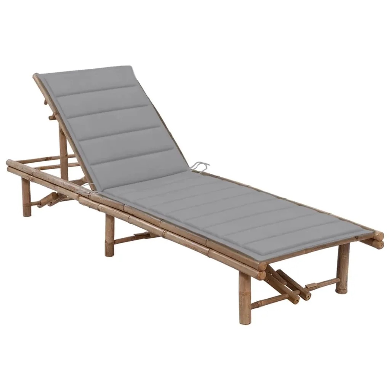 Furnicato Garten-sonnenliege Aus Bambus Mit Auflage 200 X 65 X  30-87  Cm Grau