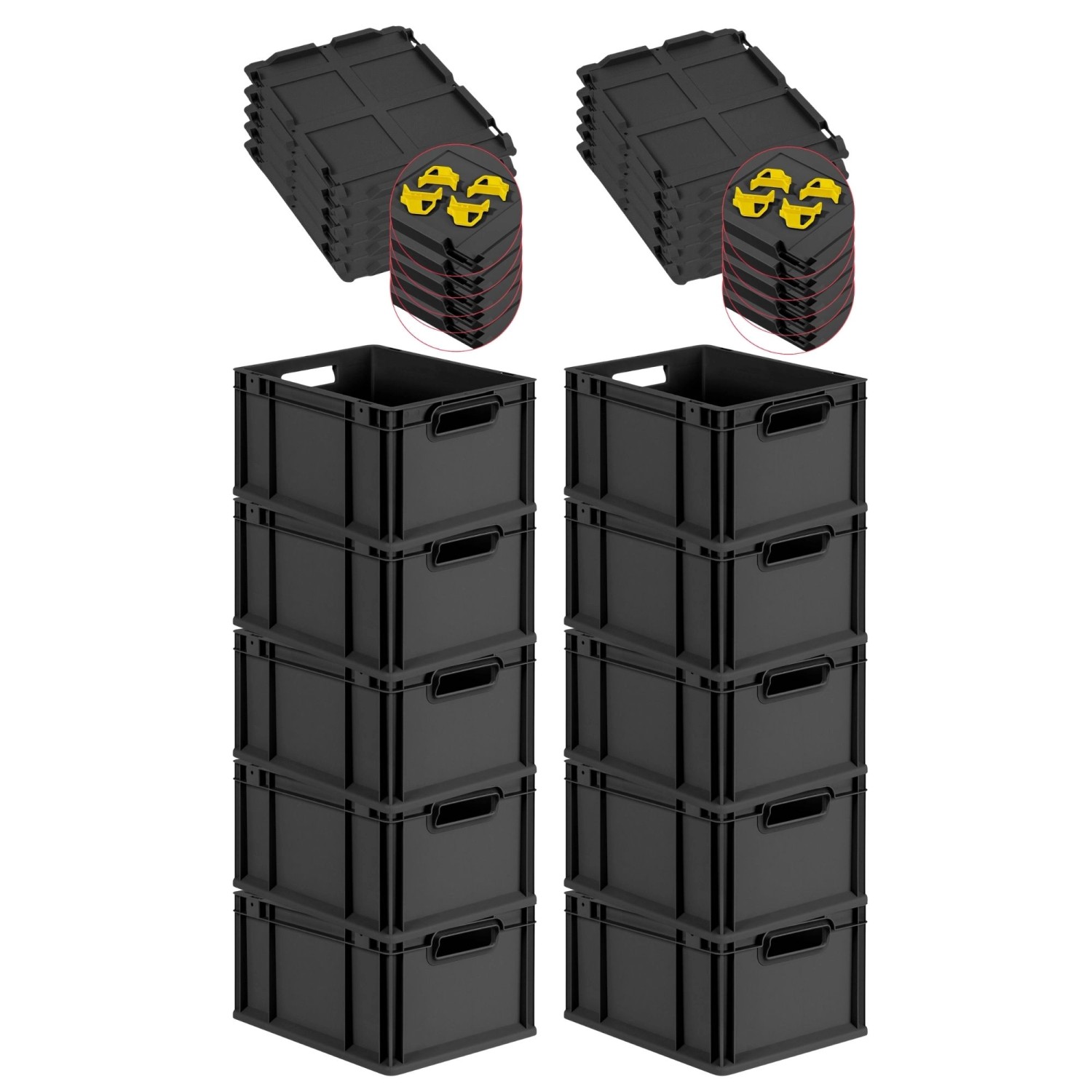 PROREGAL SparSet 10x Eurobox Nextgen Grip Mit Auflagedeckel Und Gelben Vers günstig online kaufen