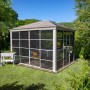Sojag Pavillon Striano 10x12 Champagner mit Moskitonetz und Stahldach im Garten.