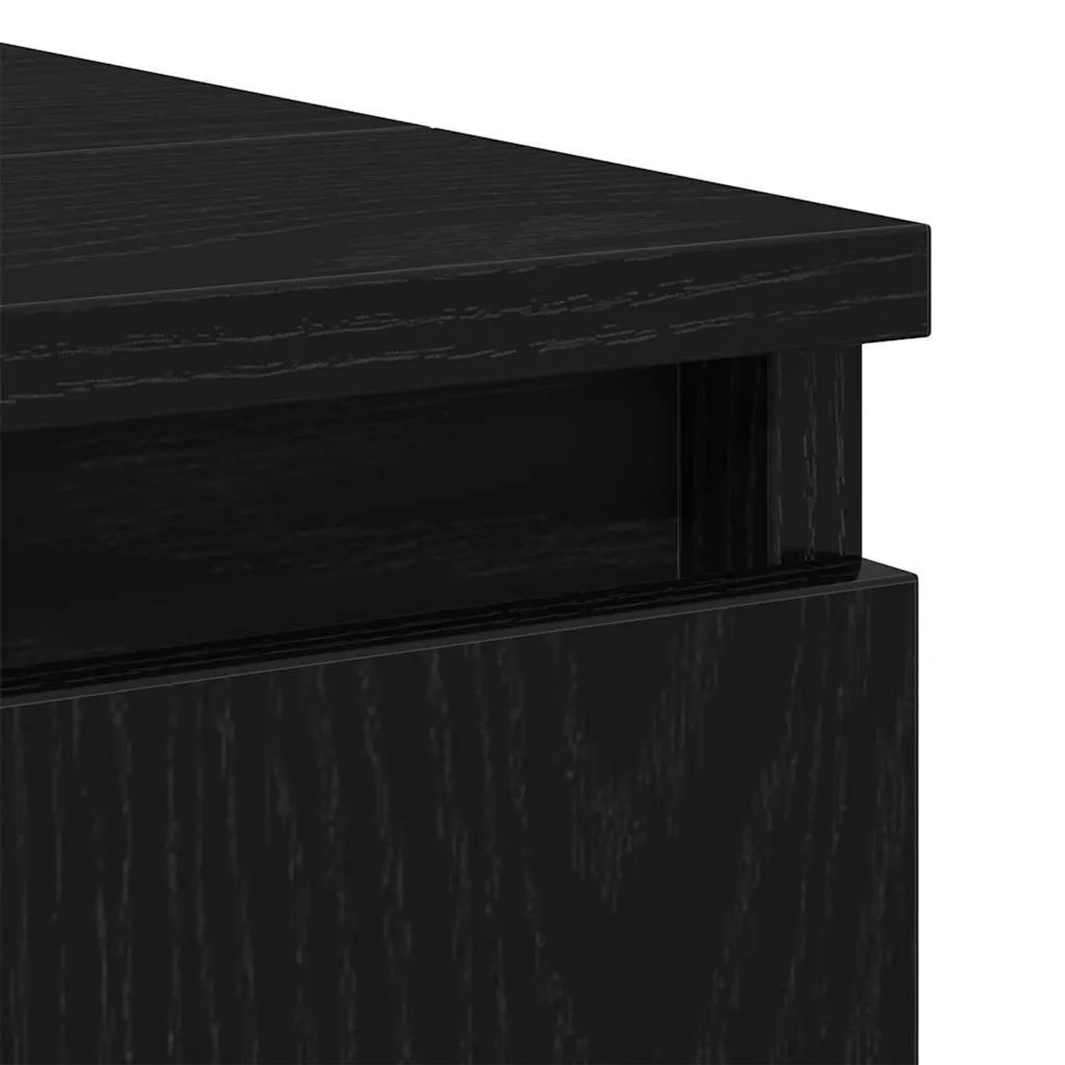 Detailaufnahme: Schwarzer Waschbeckenunterschrank in Eichen-Optik von vidaXL.
