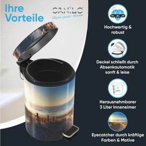 SANILO Kosmetikeimer Düne mit Strandmotiv, 3 Liter Volumen und Fußpedal.