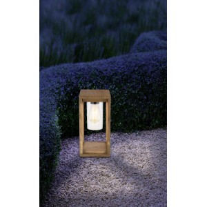 Globo Candela Sockelleuchte in Holzoptik, 35cm hoch, für Garten und Terrasse.