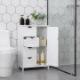 Weißes Vasagle Sideboard mit 4 Schubladen im Badezimmer. Kompakter Badschrank mit Stauraum.