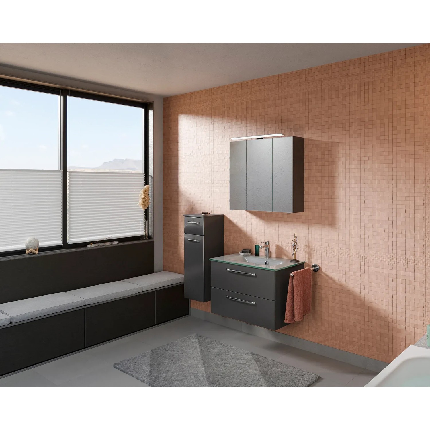 Pelipal Trentino Bad-Hängeschrank, Anthrazit Hochglanz, 30 cm, im Badezimmer