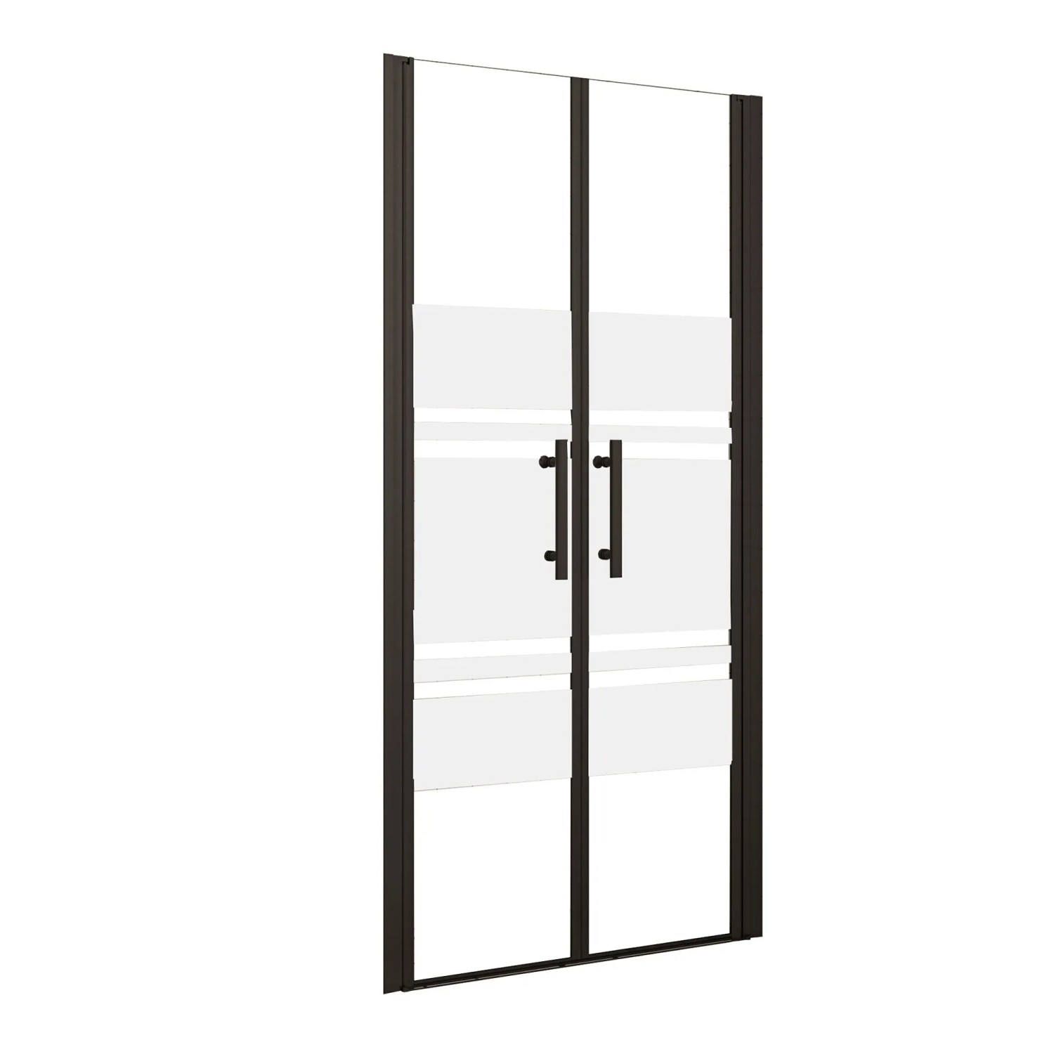 AICA Doppeltür 70x195cm Mattschwarz Glasdekor 6mm ESG Nano Hebe-Senk Scharnier