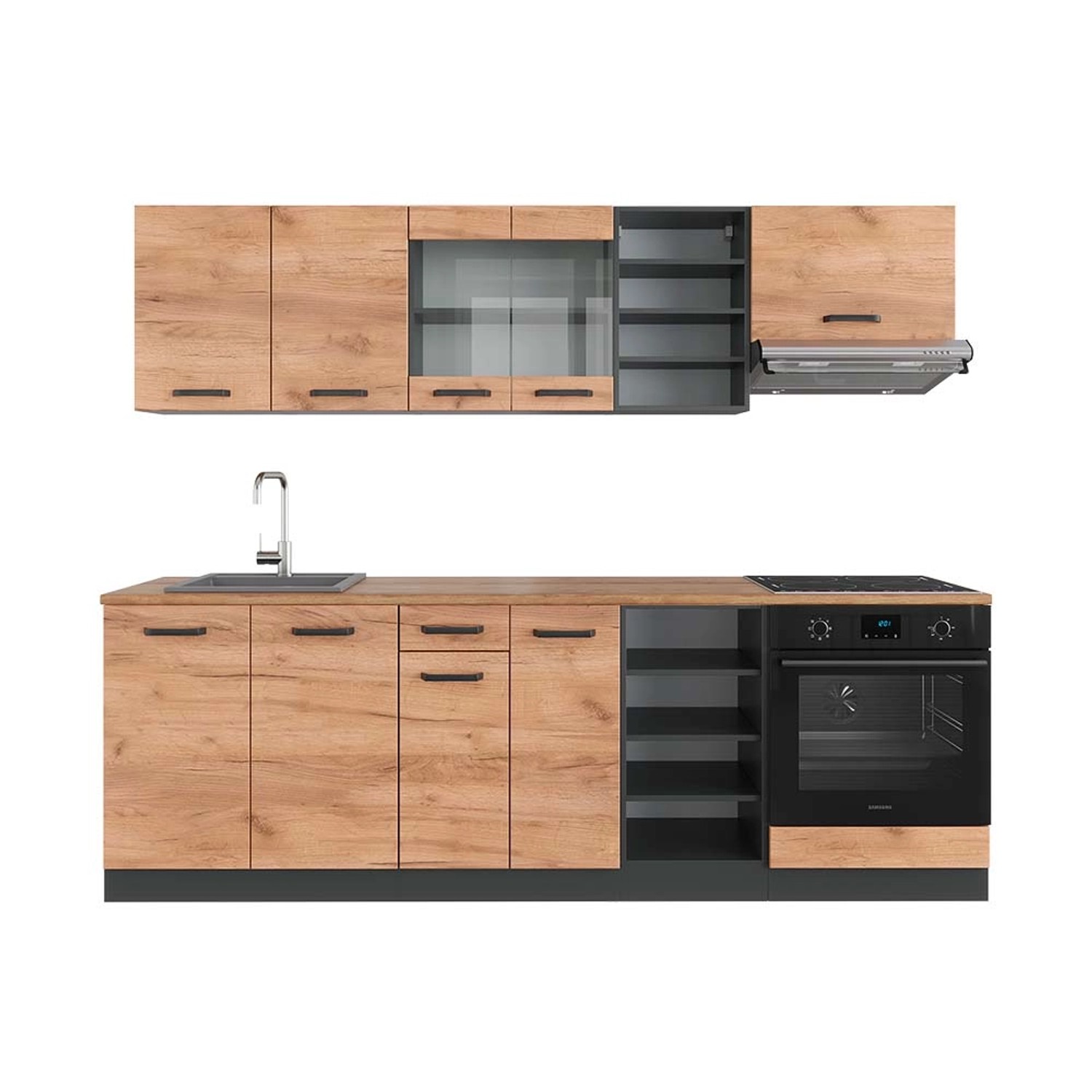 Vicco R-Line Küchenzeile Goldkraft Eiche/Anthrazit 240 cm AP Eiche günstig online kaufen