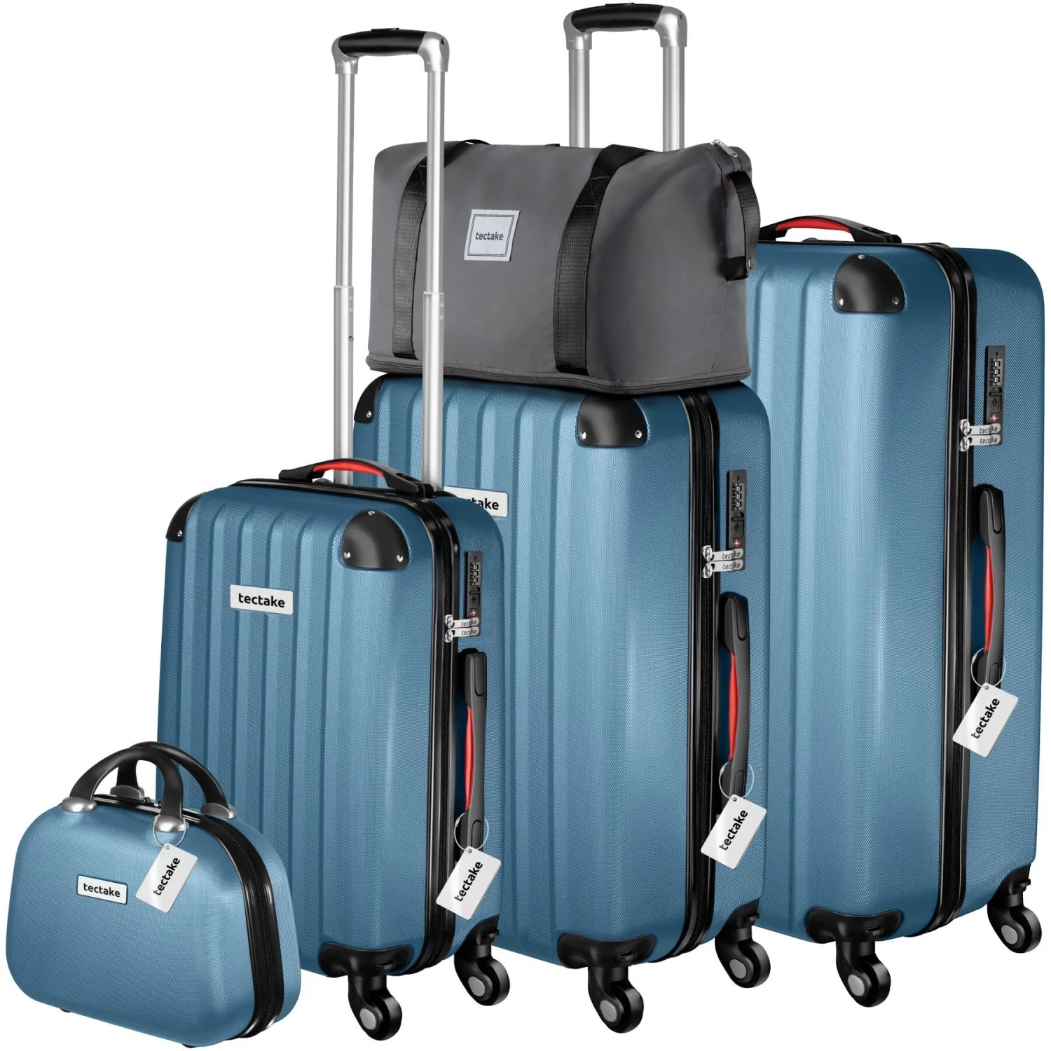 Tectake Hartschalenkoffer Set Cleo 19 Teilig  Hartschalen Aus Robustem Abs Kunststoff Mit Teleskopgriff und Tsa Schloss Mit Zubehör 48 x 30 5 x 75 cm