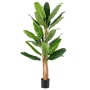 Costway Kunstpflanze, 195 cm hohe tropische Palme mit vielen grünen Blättern und braunem Stamm im schwarzen Topf.