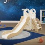 Joyz Kinderrutsche 3in1 in Weiß-Beige mit Turm und Basketballkorb aus Kunststoff.