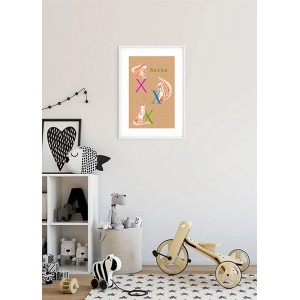 Komar Wandbild ABC Animal X, 30x40 cm, mit Tiermotiven und Buchstaben für Kinderzimmer.