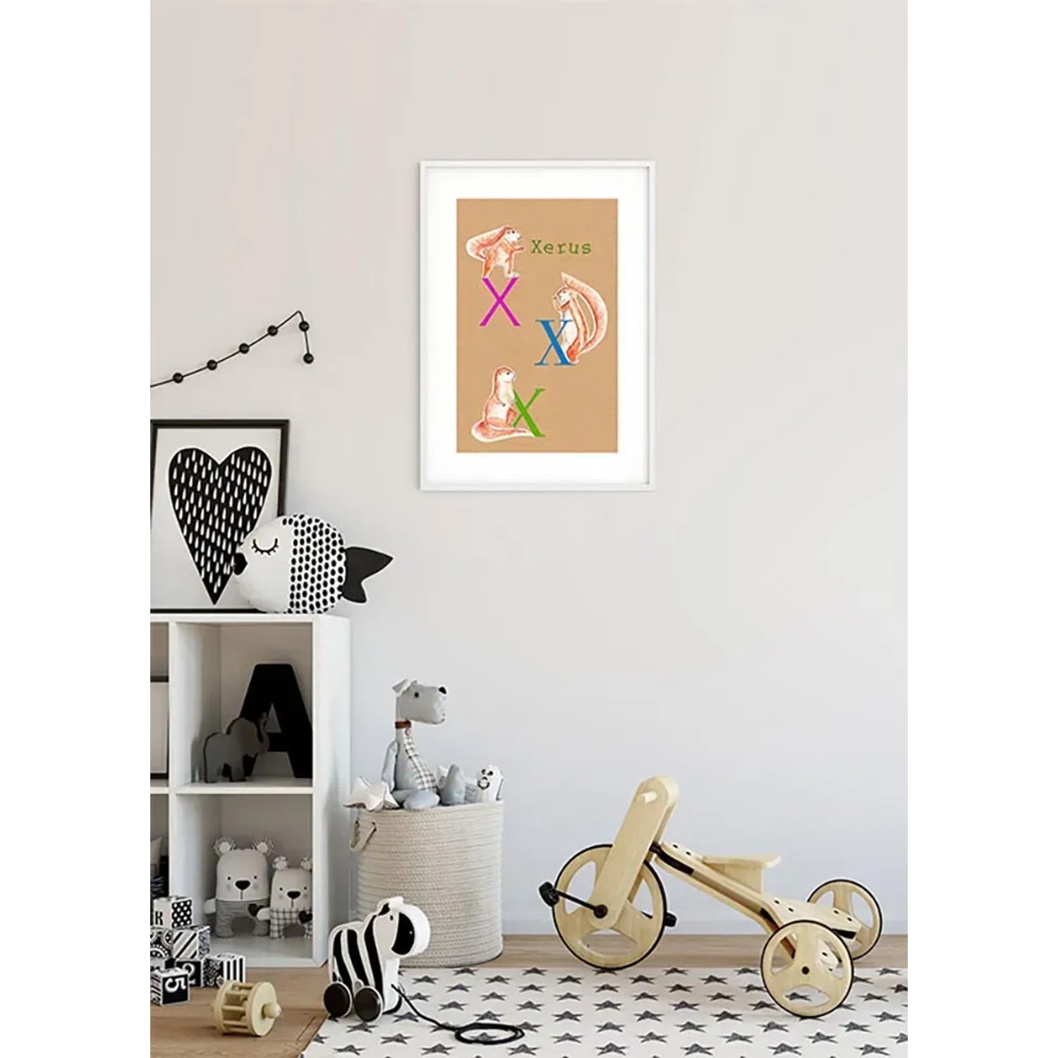 Komar Wandbild ABC Animal X, 30x40 cm, mit Tiermotiven und Buchstaben für Kinderzimmer.