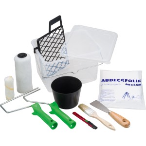 LUX Renovier-Set, 10-teilig im Eimer: Farbroller, Pinsel, Spachtel, Abdeckplane und mehr für Renovierungen.