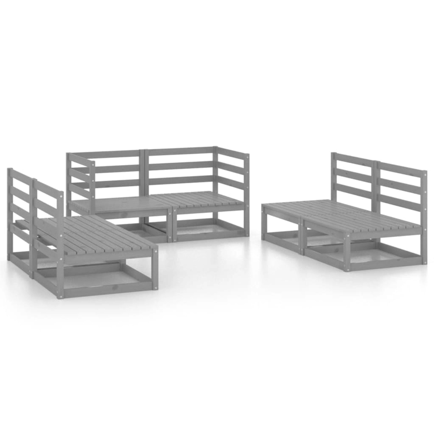 vidaXL 6-Tlg Garten-Lounge-Set Grau Massivholz Kiefer 3075411