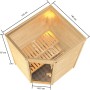Woodfeeling Sauna Antonia mit Bio-Ofen und Glastür, Innenansicht mit Bänken. Massivholzsauna für entspannte Stunden.