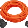 Orangefarbenes Verlängerungskabel für den Außenbereich, 10 m lang, mit Stecker und Kupplung.