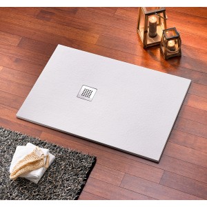 Rechteckige, weiße Ottofond Duschwanne Strato, 100x80 cm, aus Mineralguss mit Ablaufgarnitur.