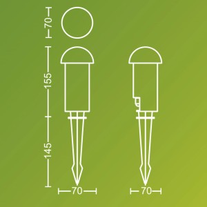 Skizze der Philips Edwina LED Sockelleuchte, 3er Set, mit Maßen. Ideal für Gartenbeleuchtung.
