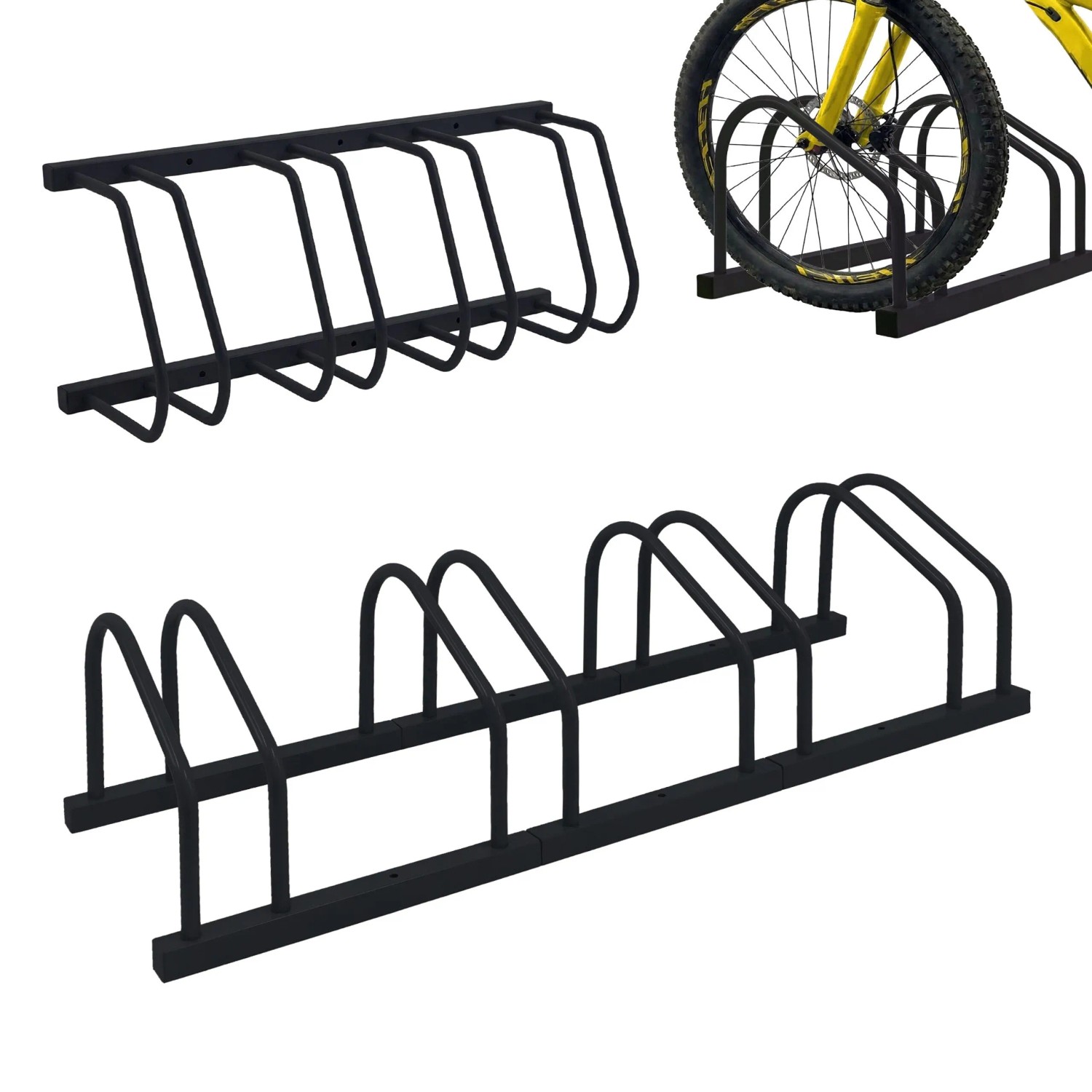 Relaxdays Fahrradständer Stahl Schwarz für 4 Fahrräder Boden und Wandmontage 27 cm x 101 cm x 24 cm