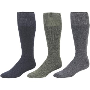 Stiefelplüschsocken in Marine, Oliv und Grau, Größe 45/47, für warme Füße bei der Arbeit.