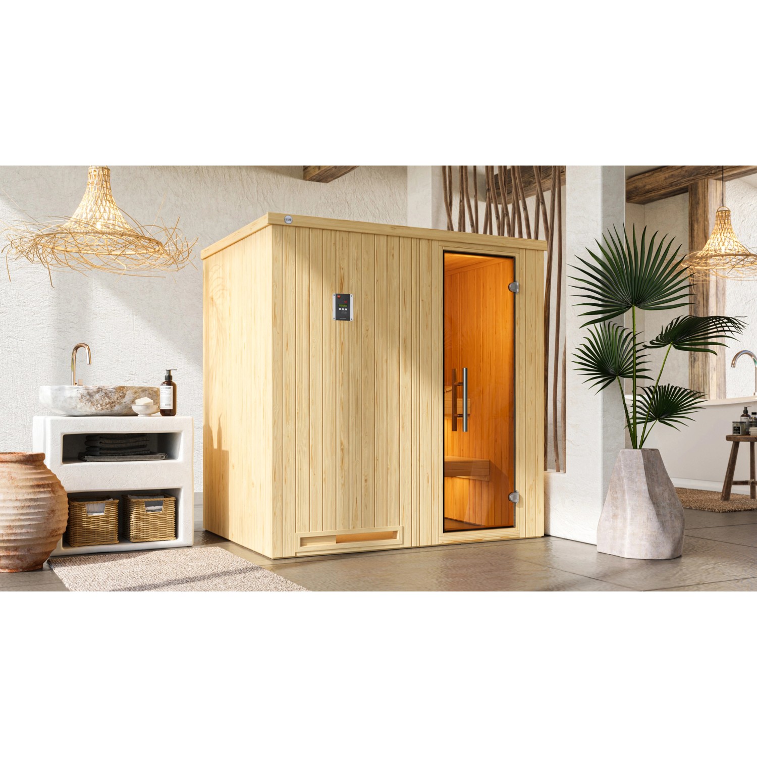 Weka Elementsauna Halmstad 1 Sparset 4,5 kW BioS Glastür