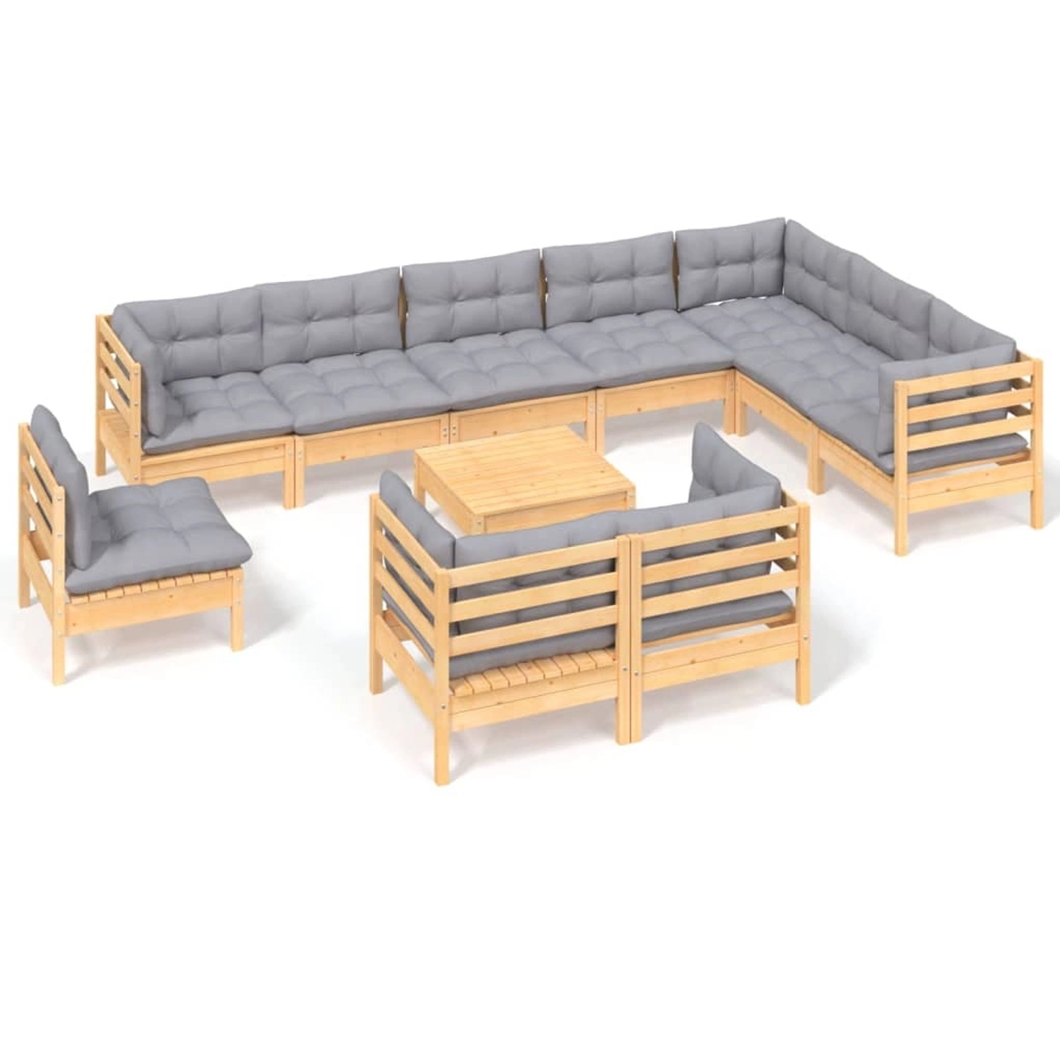 vidaXL 11-Tlg Garten-Lounge-Set mit Grauen Kissen Kiefer Massivholz 3096784 günstig online kaufen