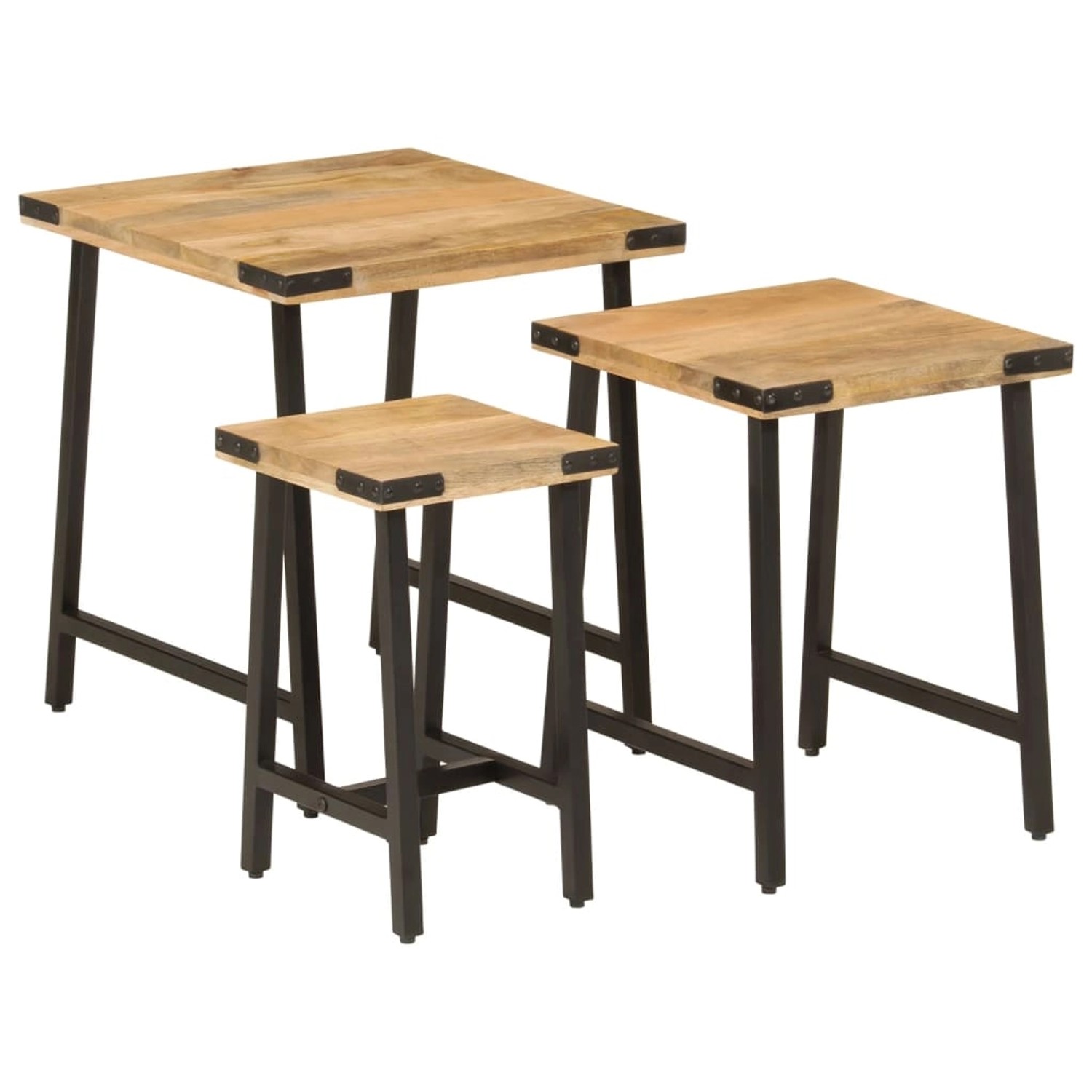vidaXL Satztische 3 Stk. Massivholz Mango und Eisen 372735 günstig online kaufen