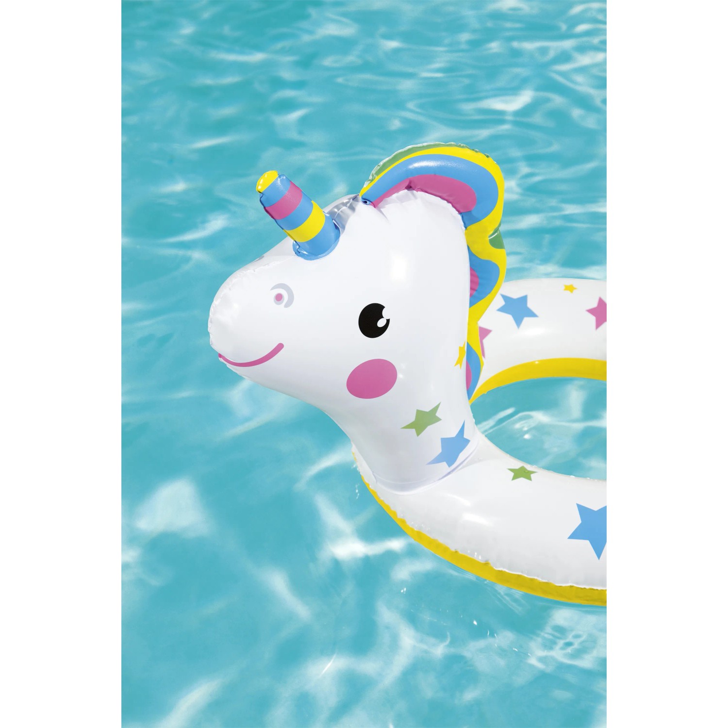 Bestway Schwimmring im Tierdesign, hier als Einhorn, für Badespaß im Pool.