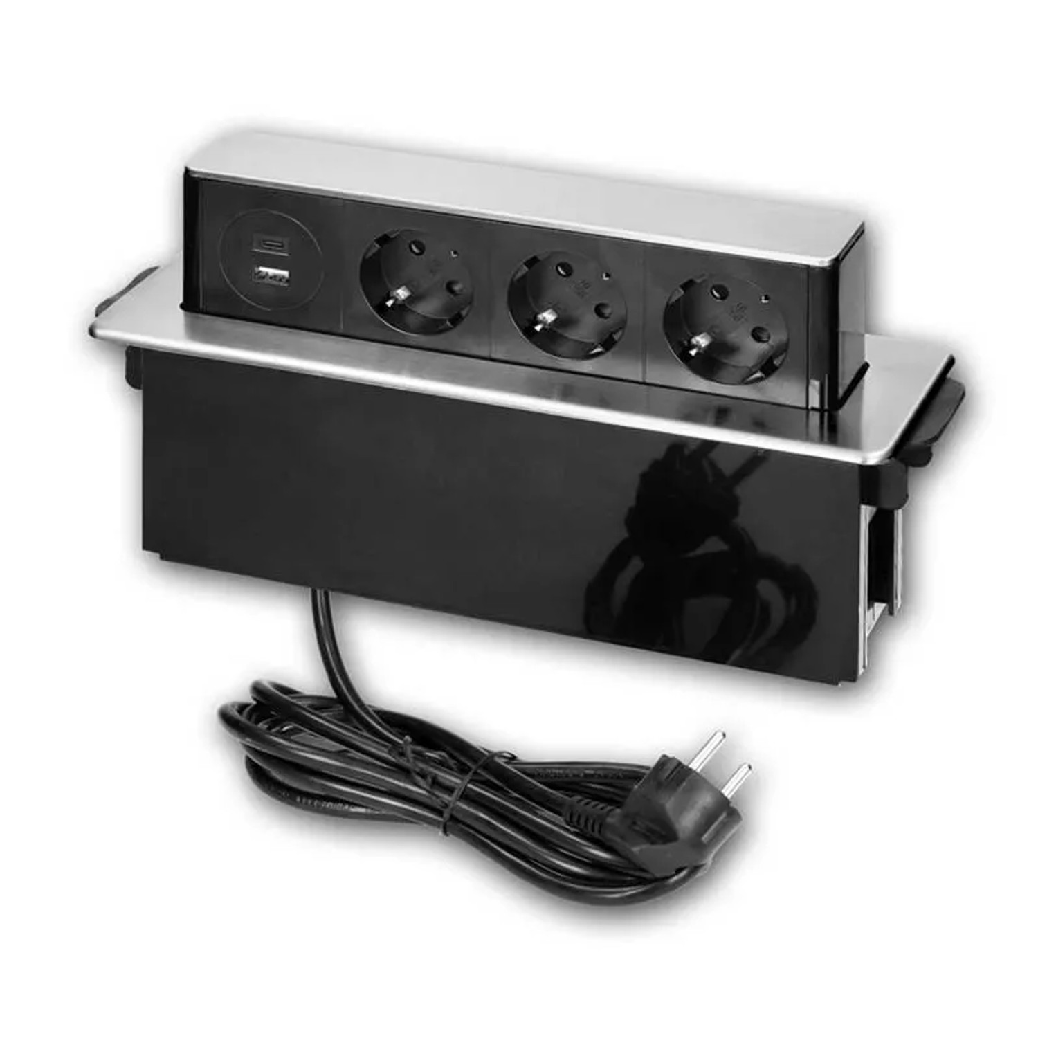 world-trading-net Tisch-Einbausteckdose 3-fach 230V+2xUSB Edelstahl