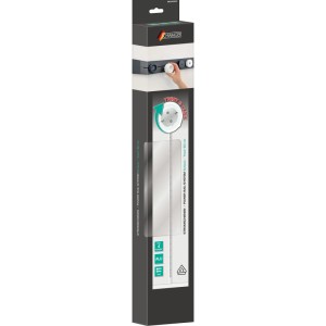 Verpackung der weißen Schwaiger Stromschiene MSLW0500, 50 cm, aus Aluminium.