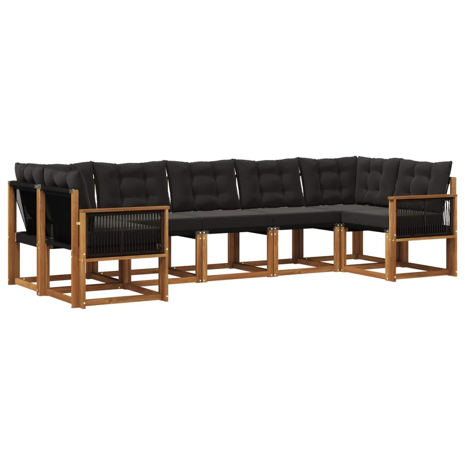 vidaXL Outdoor-Sofagarnitur mit Kissen 7 Stk Natur und Schwarz 3382192