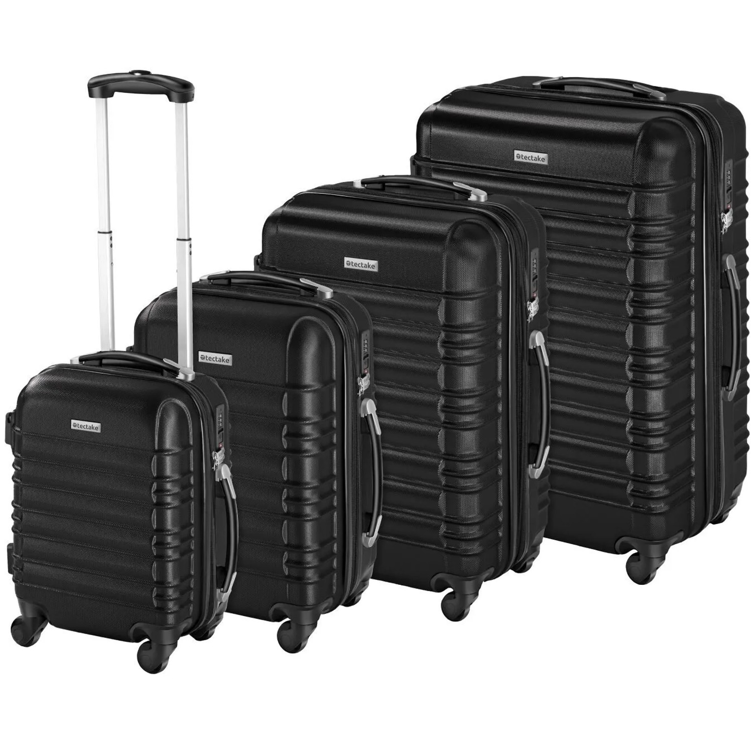 Tectake Hartschalenkoffer Set  4 Teilig  Aus Robustem Abs Kunststoff Mit Teleskopgriff  32 x 50 x 76 cm Schwarz